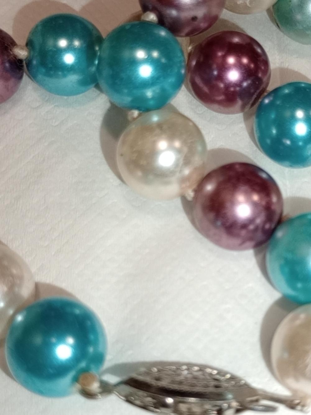 Pearl Multicolor Bead  Necklace - Teal, Purple & Ivory And Enamel Cuff Bracelet - Picture 7 of 16